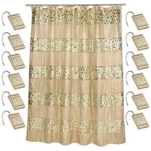 Sweet Home Collection Sinatra Fabric Shower Curtain and Hook Set